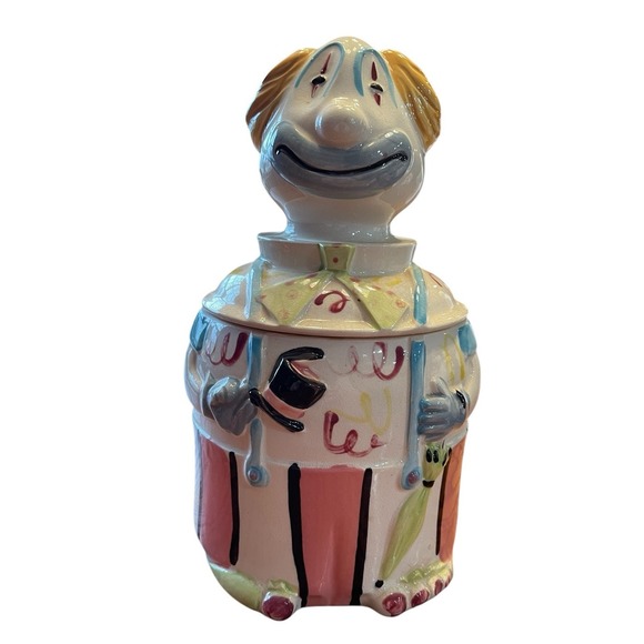 Vintage Japan Cookie‎ Jar Treat Jar Hobo Circus Clown 1960s Collectible Pastel - Picture 1 of 8